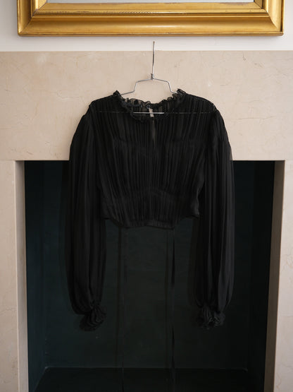 Alberta Ferretti Silk Chiffon Pleated Blouse