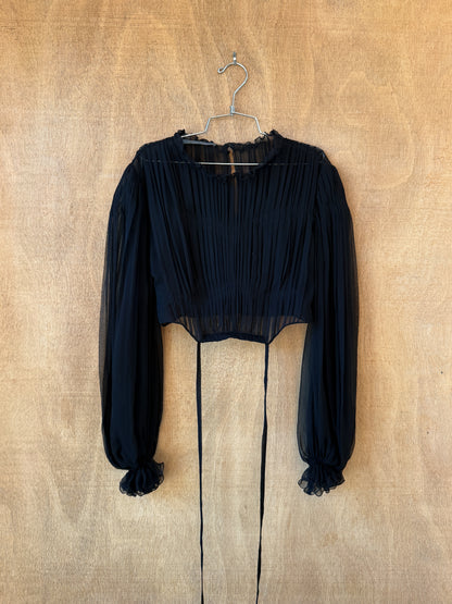 Alberta Ferretti Silk Chiffon Pleated Blouse